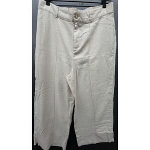 Joie Pants Women L Beige Linen Blend Cropped Straight Leg Beachy Preppy Trousers